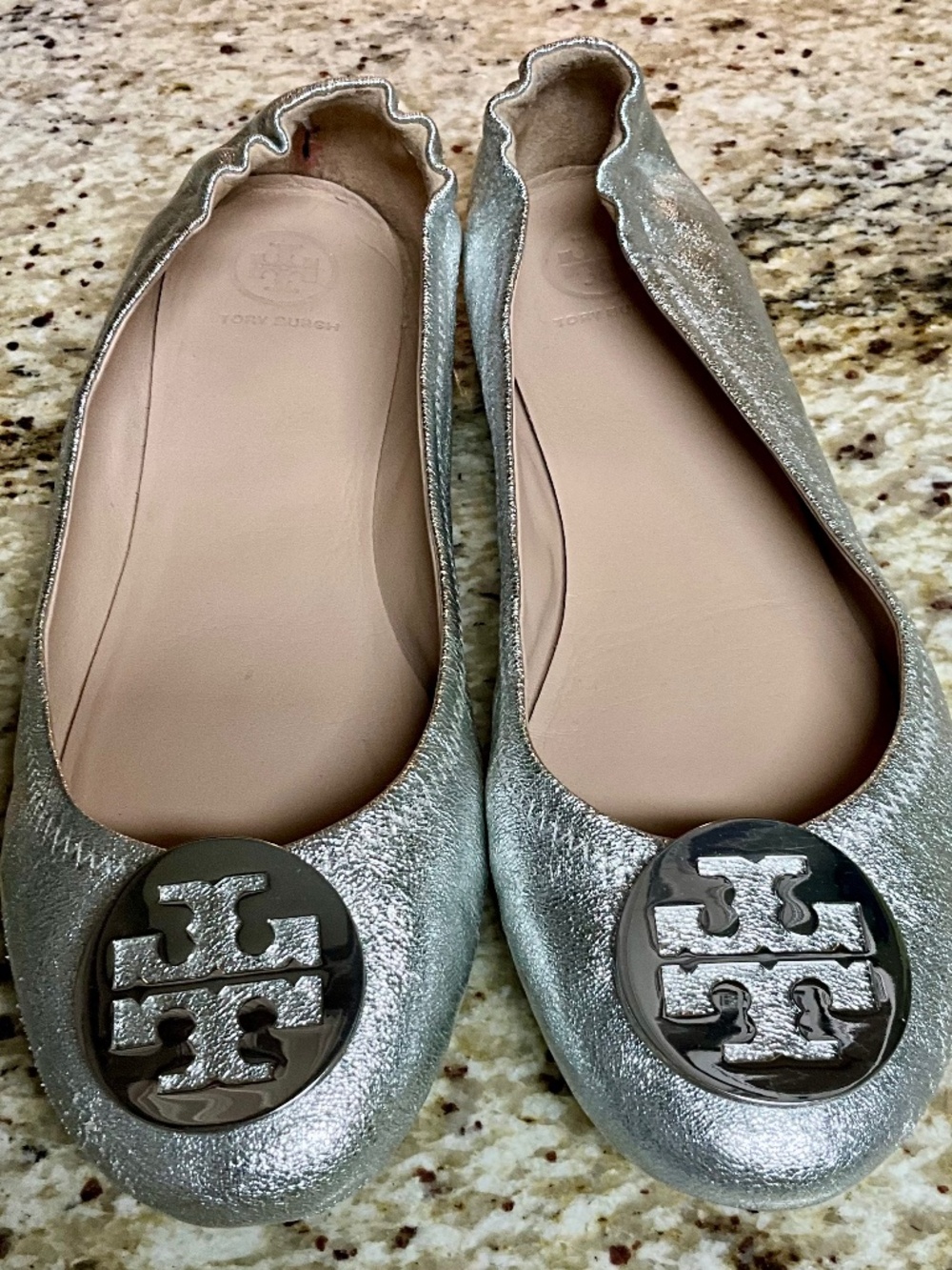 Tory Burch Silver Metallic Flats
